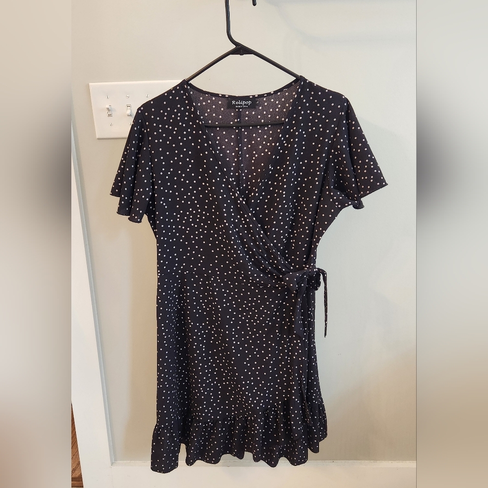 Black Polka Dot Wrap Dress